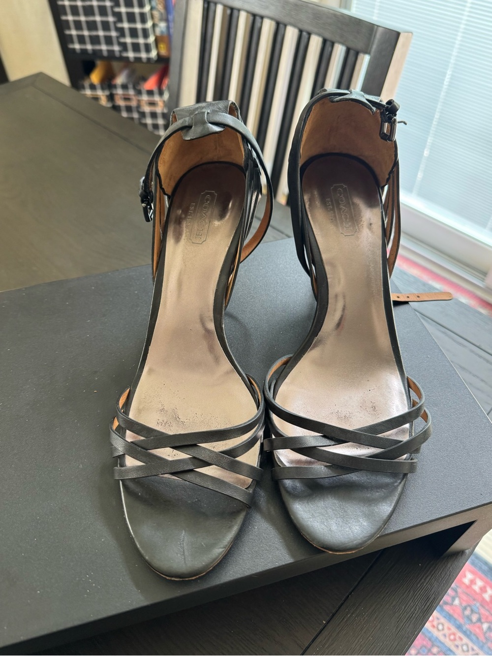 Coach Black Strappy Leather Heeled Sandals